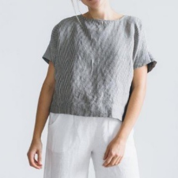 Linenfox Tops - New Linenfox kimono top linen natural gray stripe